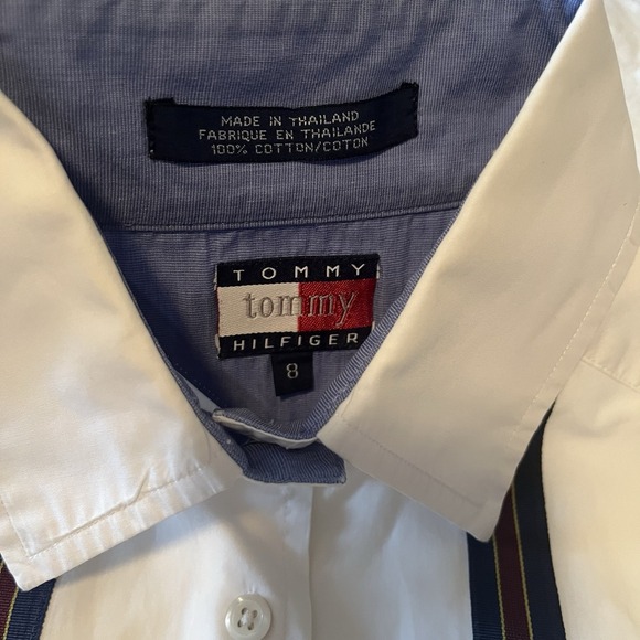 Vtg 90s Tommy Hilfiger Long Sleeve Button Up Shirt Womens Sz 8 White Preppy - Picture 6 of 10